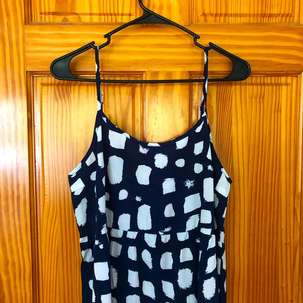 Long flowing Blue and white cotton dress.